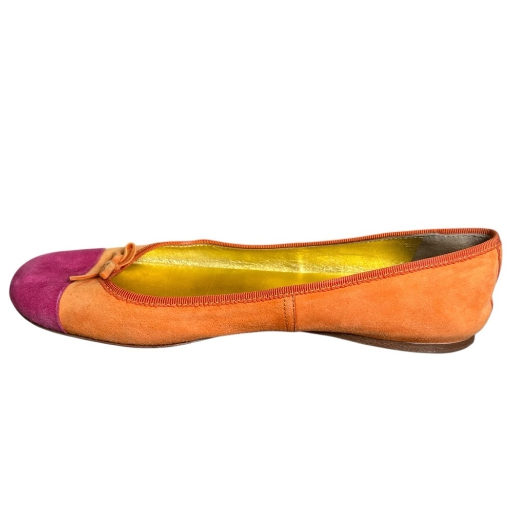 PRADA Suede Ballet Flats Orange Pink Colorblock Shoes Sz 36.5 (6.5 US) Slip-on - Picture 4 of 11